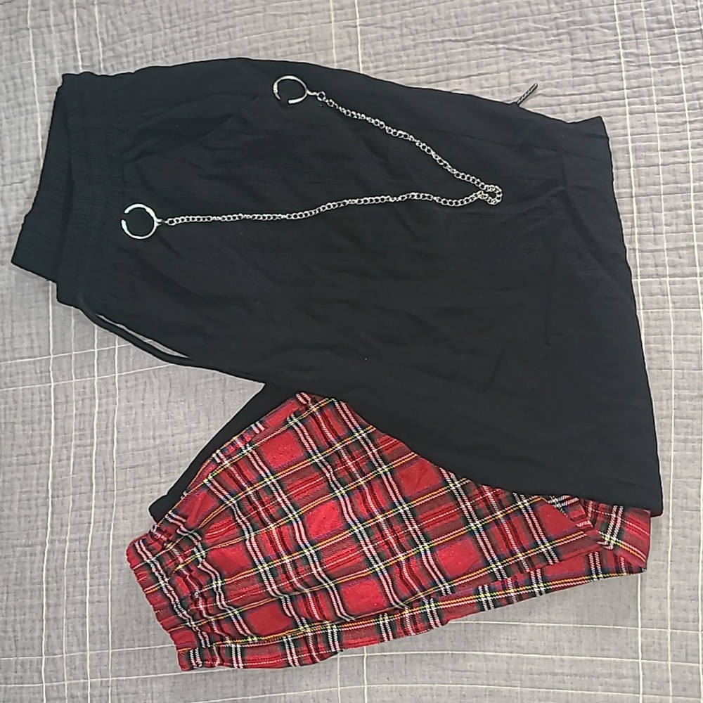 plaid red and black joggers shein